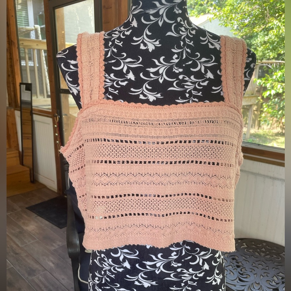 Aerie Blush Crochet Knit Crop Tank